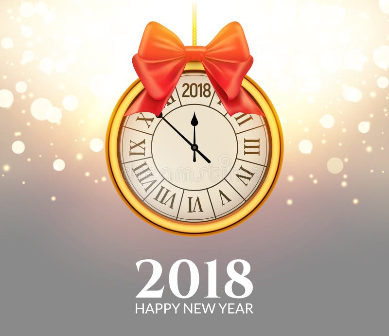 Fond brillant de la nouvelle année 2018 avec l'horloge Affiche 2018, calibre d'or de boules de décoration de célébration de bonne illustration de vecteur Fond brillant de la nouvelle année 2018 avec l'horloge Affiche 2018, calibre d'or de boules de décoration de célébration de bonne illustration de vecteur