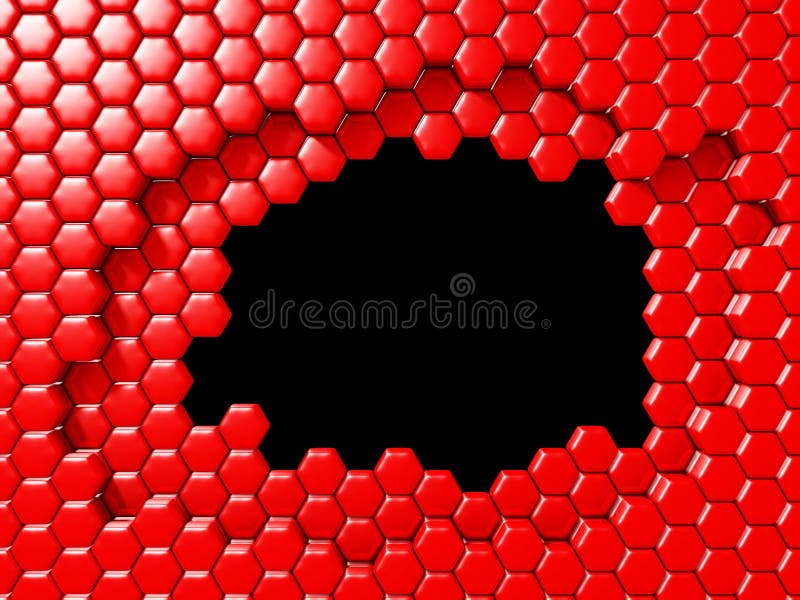 Hexagon Abstract Chaotic Red Bricks Wall Background. 3d Render Illustration. Hexagon Abstract Chaotic Red Bricks Wall Background. 3d Render Illustration