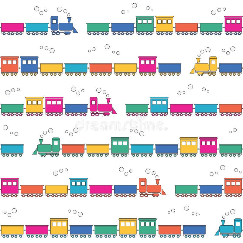 Fun colorful trains pattern on white background. Fun colorful trains pattern on white background