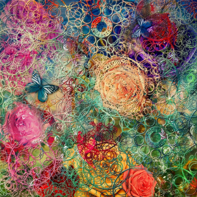 Fond créatif avec les éléments floraux et les différentes textures illustration stock Fond créatif avec les éléments floraux et les différentes textures illustration stock