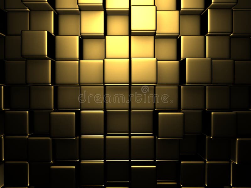 Abstract Golden Cubes Wall Background. 3d Render Illustration. Abstract Golden Cubes Wall Background. 3d Render Illustration
