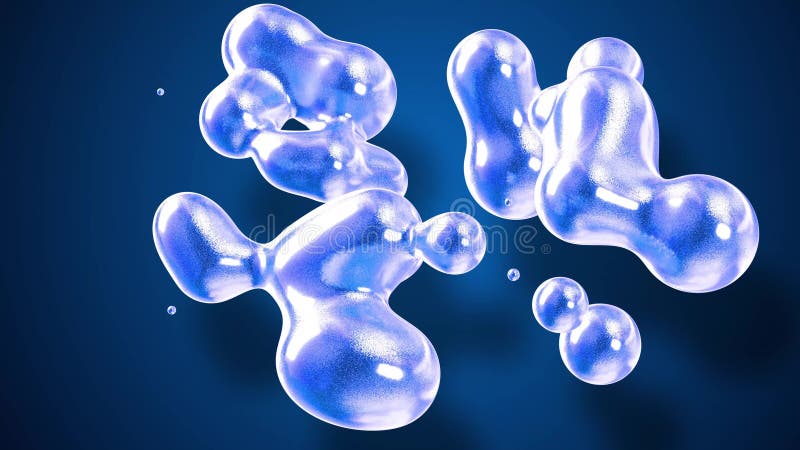 Fond d'abstrait des Amasing metaballs comme si les gouttes de verre ou les sphères remplies d'étincelles bleues fusionnent ensemb illustration stock