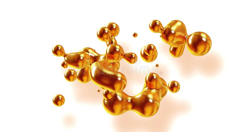 Fond d'abstrait des Amasing metaballs comme si les gouttes de verre ou les sphères remplies d'étincelles d'or fusionnent ensemble illustration stock