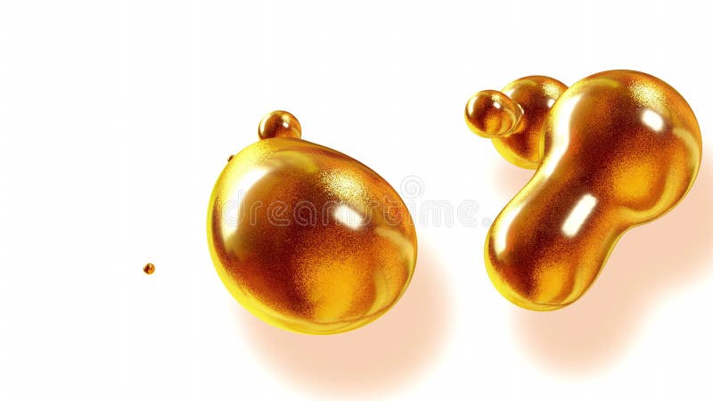 Fond d'abstrait des Amasing metaballs comme si les gouttes de verre ou les sphères remplies d'étincelles d'or fusionnent ensemble illustration stock