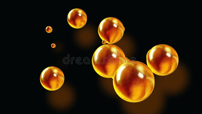 Fond d'abstrait des Amasing metaballs comme si les gouttes de verre ou les sphères remplies d'étincelles d'or fusionnent ensemble illustration stock