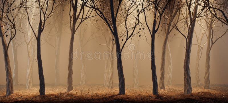 Fond d'automne avec la forêt brumeuse et magique illustration stock