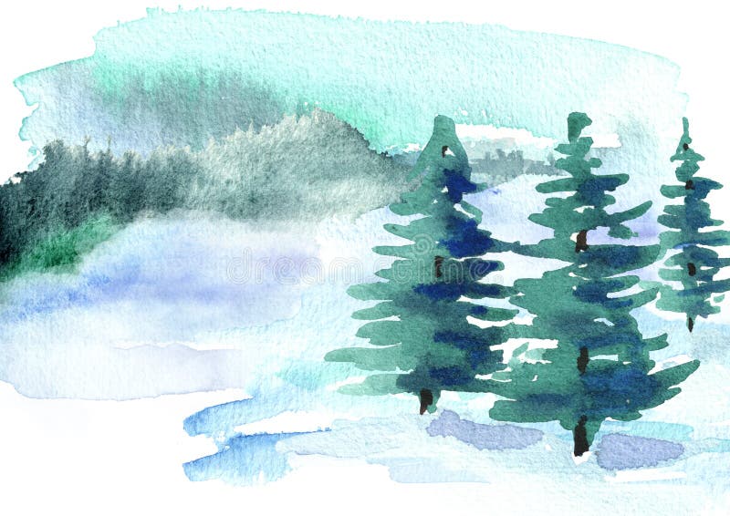 Fond d'hiver, paysage Illustration tirée par la main d'aquarelle illustration libre de droits Fond d'hiver, paysage Illustration tirée par la main d'aquarelle illustration libre de droits