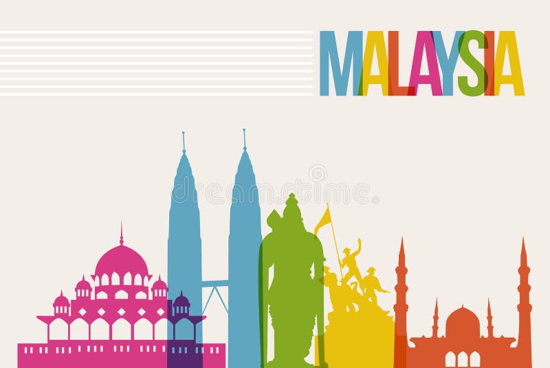 Fond d'horizon de points de repère de destination de la Malaisie de voyage illustration stock Fond d'horizon de points de repère de destination de la Malaisie de voyage illustration stock
