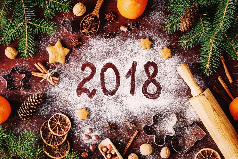 Fond de 2018 de bonne année décorations de Joyeux Noël photo libre de droits Fond de 2018 de bonne année décorations de Joyeux Noël photo libre de droits