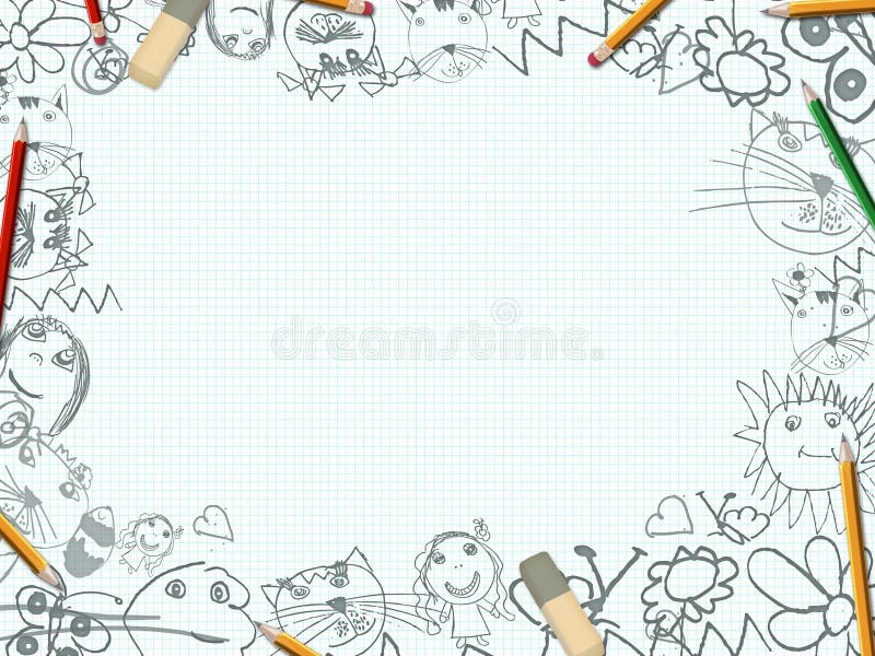 Le Fond De Carnet à Dessins D'enfant Avec La Couleur Crayonne  L'illustration De Cadre Illustration Stock - Illustration du bleu,  graphisme: 32066744