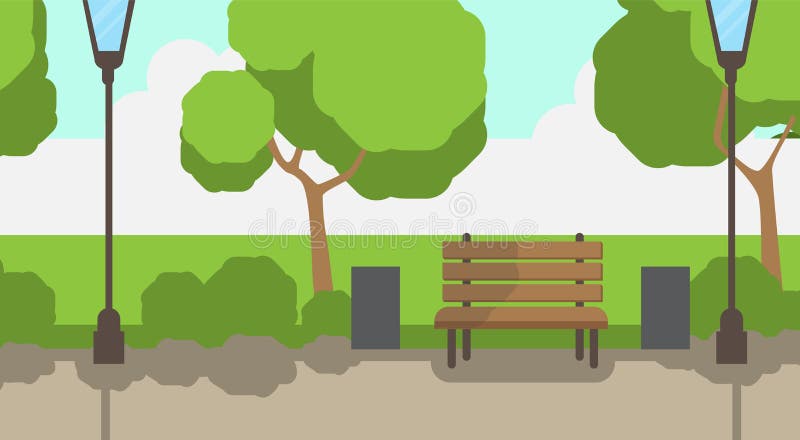 Fond de calibre d'arbres de pelouse de vert de réverbère de banc en bois de parc de ville plat illustration libre de droits Fond de calibre d'arbres de pelouse de vert de réverbère de banc en bois de parc de ville plat illustration libre de droits