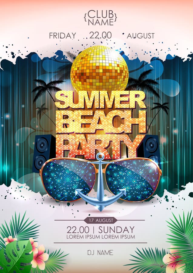 Fond de disco Affiche de partie de plage d'été de boule de disco illustration de vecteur Fond de disco Affiche de partie de plage d'été de boule de disco illustration de vecteur