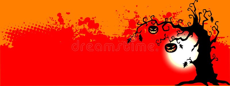 Fond de Halloween cu dovleci și arbori singuratici royalty free illustration