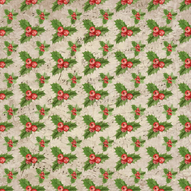 Fond de Holly Distressed Sheet Music Christmas de cru - papier de Holly Pattern - d'album à Digital illustration de vecteur Fond de Holly Distressed Sheet Music Christmas de cru - papier de Holly Pattern - d'album à Digital illustration de vecteur
