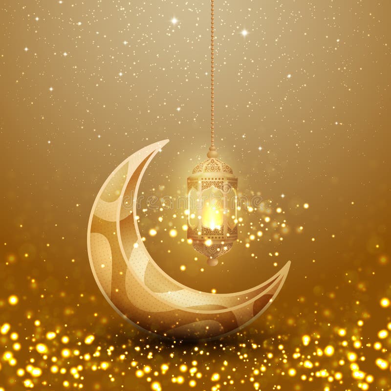 Fond de kareem de Ramadan avec la lanterne et la lune accrochantes rougeoyantes Fond de carte de voeux avec le style 3D illustration stock