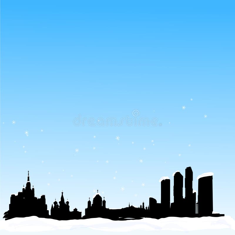 Fond de l'hiver de vecteur. Horizon de Moscou illustration stock Fond de l'hiver de vecteur. Horizon de Moscou illustration stock