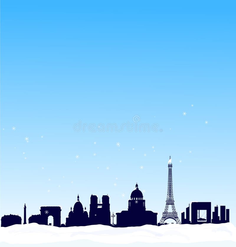 Fond de l'hiver de vecteur. Horizon de silhouette de Paris illustration libre de droits Fond de l'hiver de vecteur. Horizon de silhouette de Paris illustration libre de droits