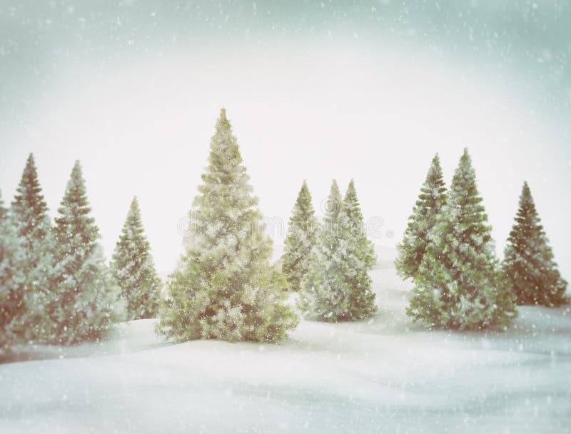 Fond de l'hiver Scène de Noël avec les arbres et la neige verts illustration stock Fond de l'hiver Scène de Noël avec les arbres et la neige verts illustration stock
