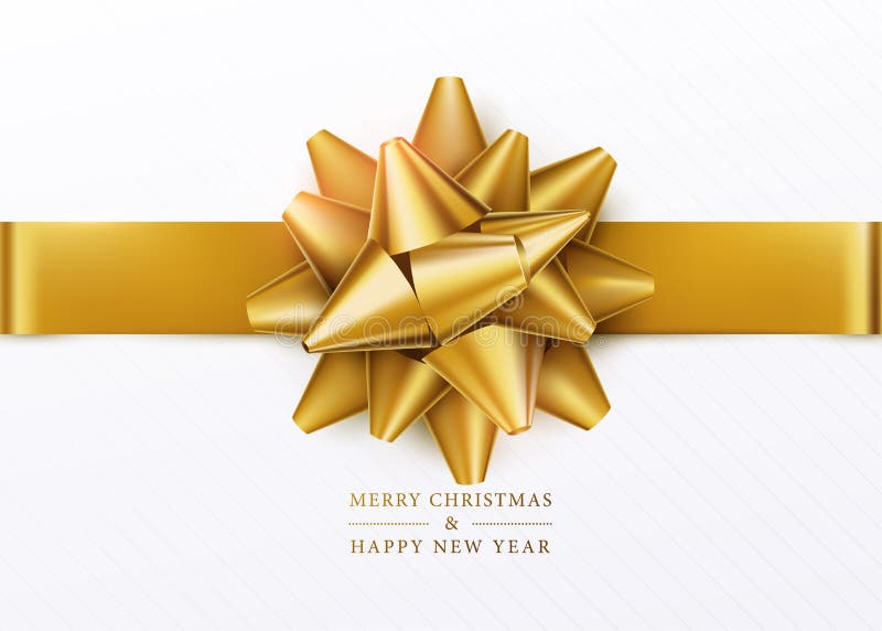 Fond de Noël Boîte-cadeau blanc avec l'arc d'or et le ruban horizontal illustration stock Fond de Noël Boîte-cadeau blanc avec l'arc d'or et le ruban horizontal illustration stock