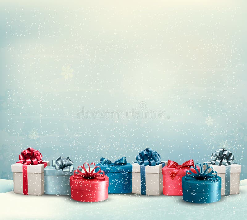 Fond de Noël de vacances avec une frontière des boîte-cadeau illustration stock Fond de Noël de vacances avec une frontière des boîte-cadeau illustration stock
