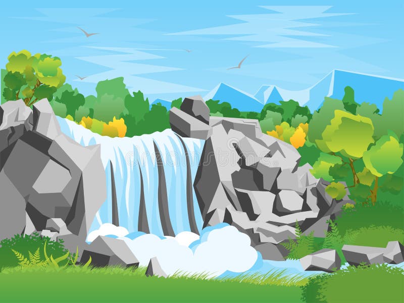 Fond de paysage de cascade de bande dessinée Vecteur illustration stock Fond de paysage de cascade de bande dessinée Vecteur illustration stock