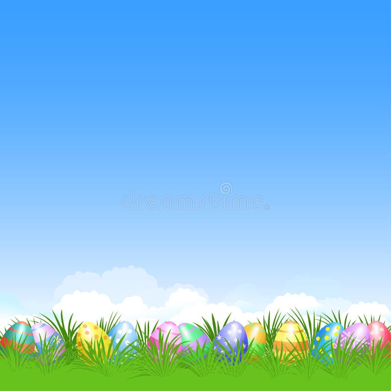 Easter background and colorful Easter eggs in green grass for Easter holidays design. Easter vector poster. Easter background and colorful Easter eggs in green grass for Easter holidays design. Easter vector poster