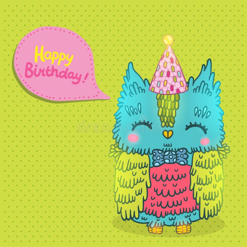 Fond De Salutation De Joyeux Anniversaire Avec Un Hibou Illustration De Vecteur Illustration Du Caractere Oiseau