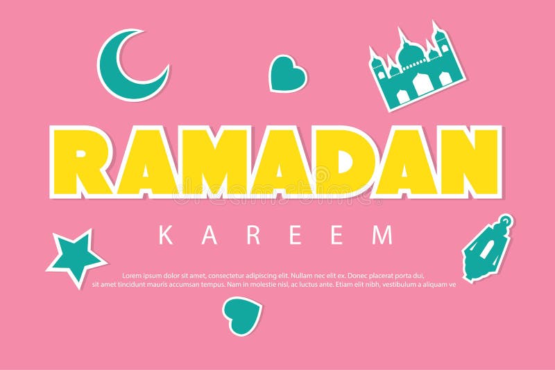Fond de salutation de kareem de Ramadan avec des autocollants Croissant de lune, mosquée, étoile, lanterne et amour illustration stock Fond de salutation de kareem de Ramadan avec des autocollants Croissant de lune, mosquée, étoile, lanterne et amour illustration stock