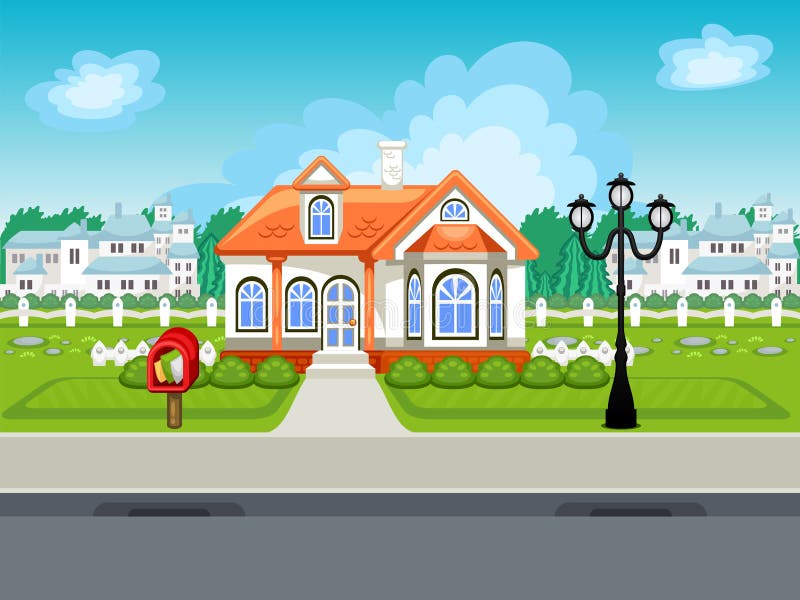 Fond de vecteur de rue de jeu avec la maison illustration stock Fond de vecteur de rue de jeu avec la maison illustration stock
