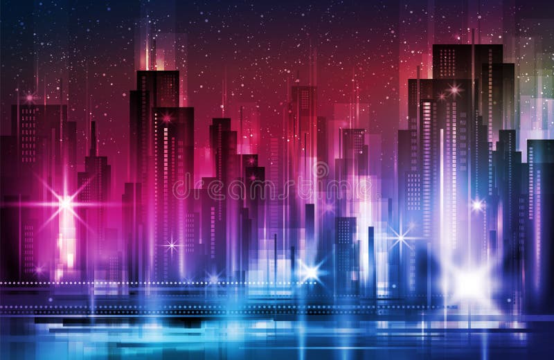 Fond de ville de nuit Horizon urbain de rues de ville Silhouettes de paysage urbain illustration stock Fond de ville de nuit Horizon urbain de rues de ville Silhouettes de paysage urbain illustration stock