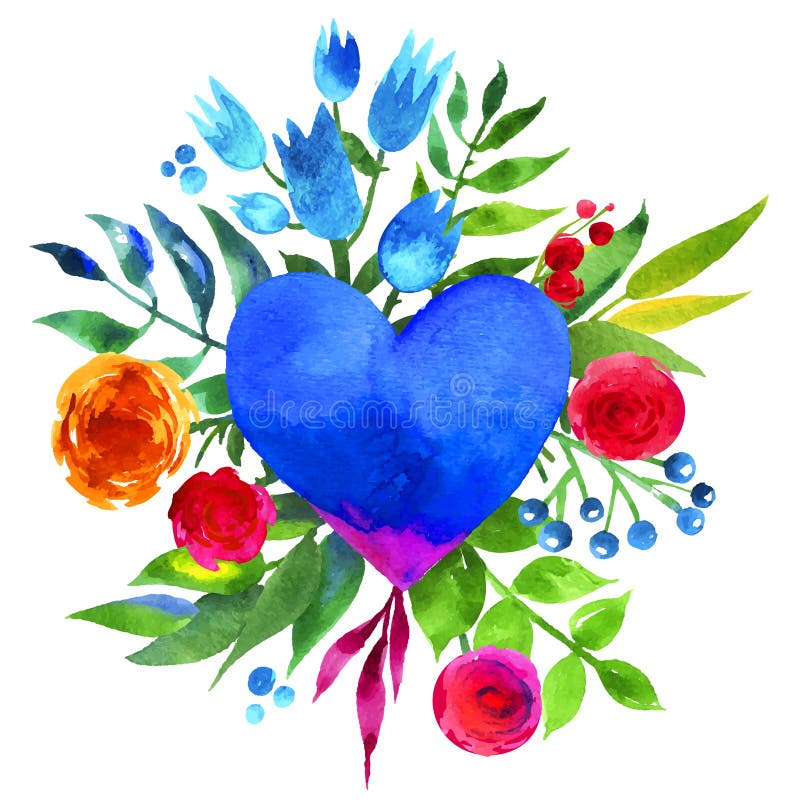 Fond de vintage avec des fleurs à l'amour et au coeur de fleur, coeur floral de belle aquarelle Icône de coeur d'amour Ele botani illustration libre de droits Fond de vintage avec des fleurs à l'amour et au coeur de fleur, coeur floral de belle aquarelle Icône de coeur d'amour Ele botani illustration libre de droits
