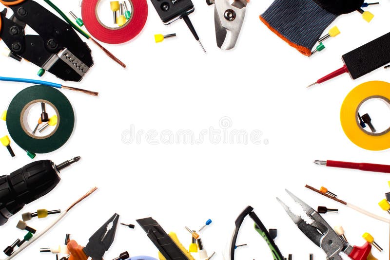 Fond des outils professionnels d'électricien avec l'espace pour le texte photographie stock Fond des outils professionnels d'électricien avec l'espace pour le texte photographie stock
