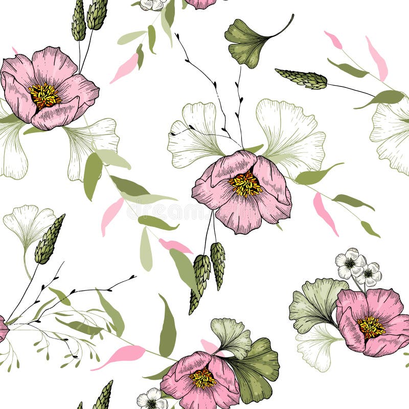 Fond fleurissant de cru papier peint Main-esquissé Illustration de vecteur Modèle floral à la mode avec les fleurs sauvages roses illustration libre de droits Fond fleurissant de cru papier peint Main-esquissé Illustration de vecteur Modèle floral à la mode avec les fleurs sauvages roses illustration libre de droits