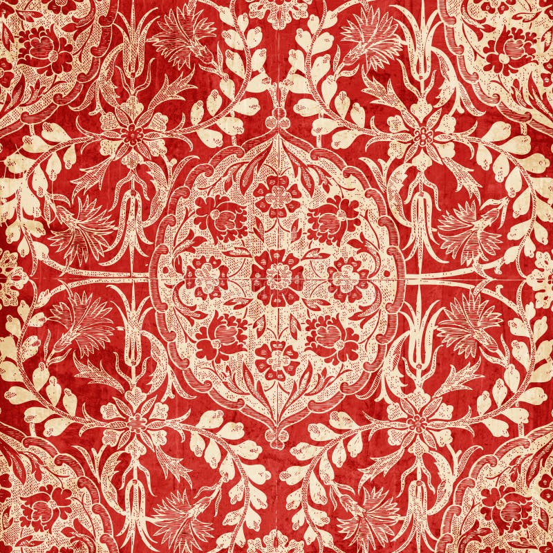Fond floral antique rouge de damassé