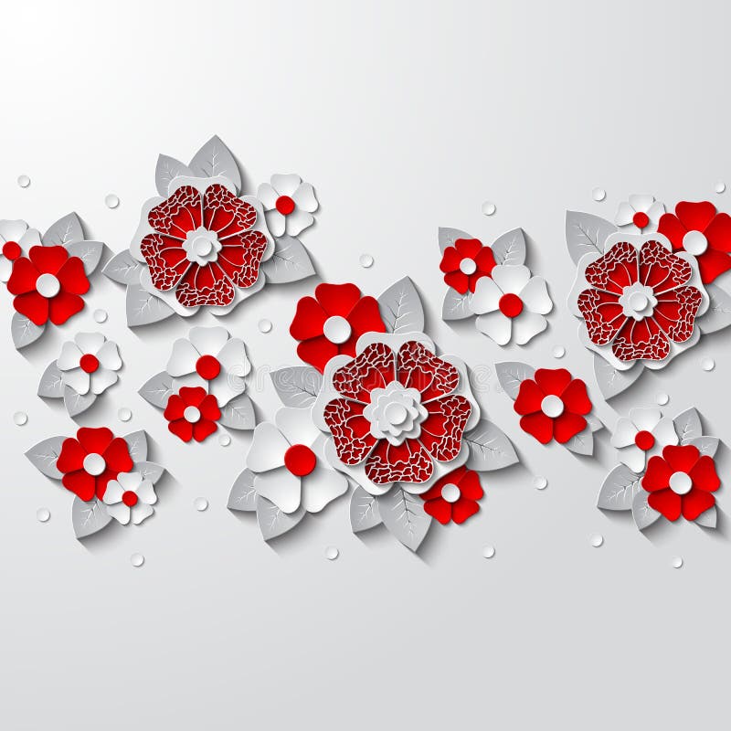 Fond floral avec le papier 3d coupé par fleurs d'isolement sur le blanc illustration stock Fond floral avec le papier 3d coupé par fleurs d'isolement sur le blanc illustration stock
