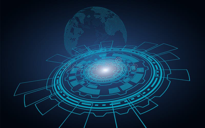 Fond foncé technologique Cercle d'ordinateur dont il y a un hologramme de la terre de planète illustration libre de droits Fond foncé technologique Cercle d'ordinateur dont il y a un hologramme de la terre de planète illustration libre de droits