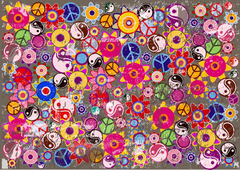 Fond grunge abstrait avec des icônes de hippies illustration stock Fond grunge abstrait avec des icônes de hippies illustration stock