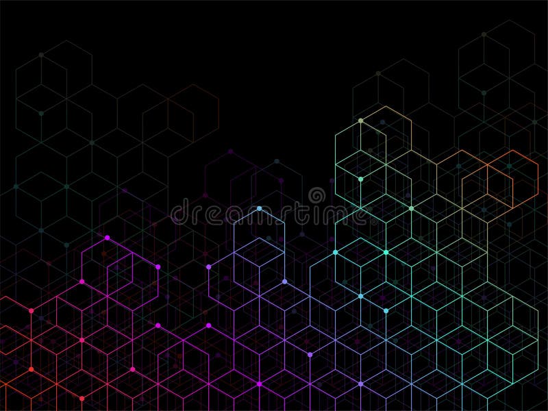 Abstract colorful geometric background with cubes. Geometrical concept with lines and points. Abstract colorful geometric background with cubes. Geometrical concept with lines and points