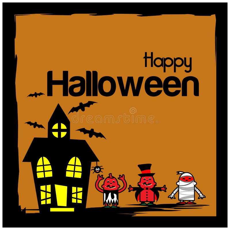Fond heureux de Halloween avec des caractères de costume de Halloween illustration stock Fond heureux de Halloween avec des caractères de costume de Halloween illustration stock
