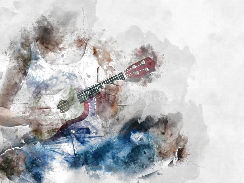 Fond jouant abstrait de peinture d'aquarelle de guitare acoustique illustration stock Fond jouant abstrait de peinture d'aquarelle de guitare acoustique illustration stock