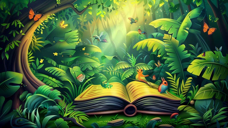 Magical fairy tale background with magic book in the forest. Magical fairy tale background with magic book in the forest