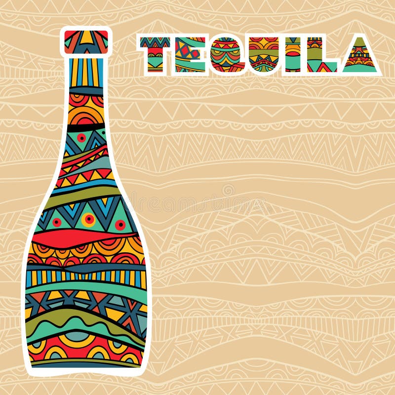Fond mexicain avec les bouteilles de fantaisie de tequila illustration de vecteur Fond mexicain avec les bouteilles de fantaisie de tequila illustration de vecteur