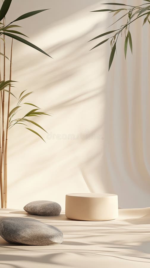 Fond minim de beige podium pentru afișajul electronic al produselor din bambus natural vector illustration