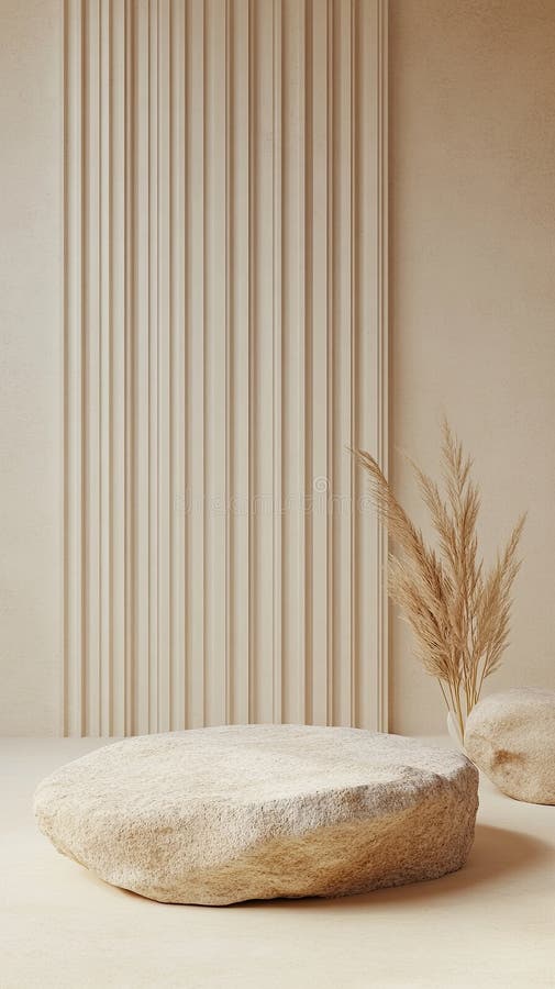 Fond minim de beige podium pentru afișajul electronic al produselor din bambus natural stock illustration