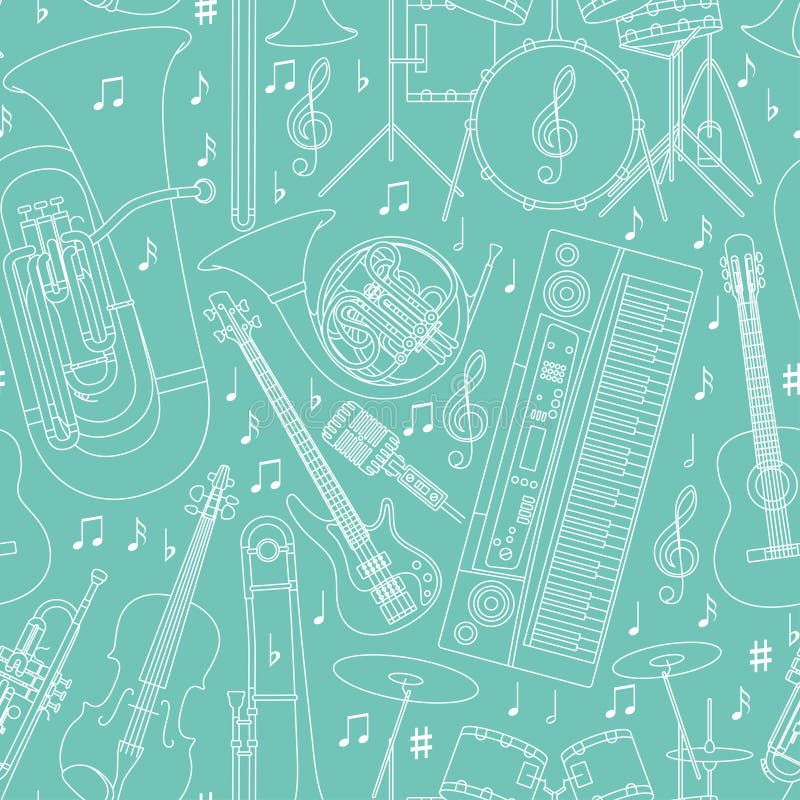 Fond musical sans couture fait de différents instruments de musique illustration de vecteur Fond musical sans couture fait de différents instruments de musique illustration de vecteur
