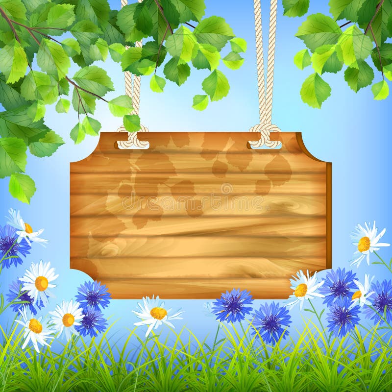 Fond naturel en bois de jour d'été de panneau de signe illustration libre de droits Fond naturel en bois de jour d'été de panneau de signe illustration libre de droits