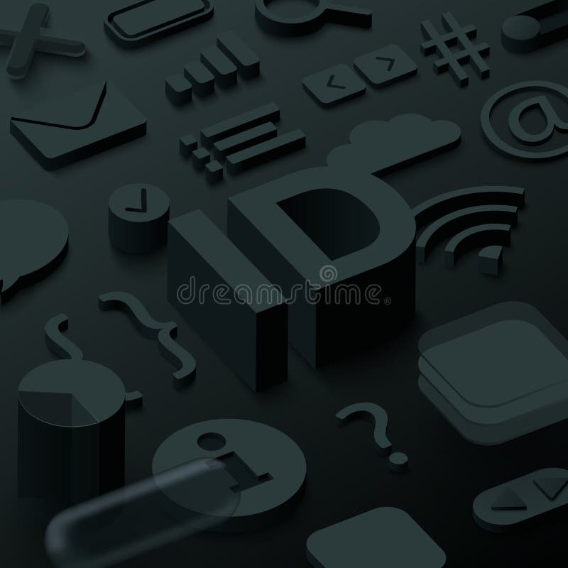 Fond noir de l'identification 3d avec des symboles de Web illustration stock Fond noir de l'identification 3d avec des symboles de Web illustration stock