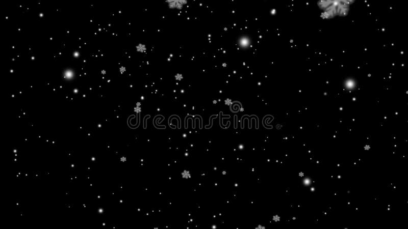 Fond noir de Noël d'hiver avec la neige en baisse Le mouvement lent réaliste a brouillé l'animation du flocon de neige 3D, plein illustration libre de droits