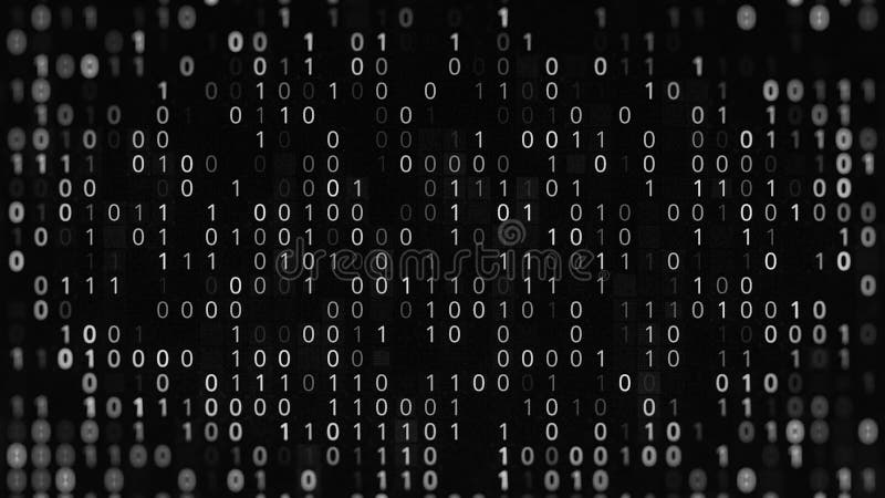 Fond noir et blanc avec le code et un zéro. Animation. Code binaire sur le fond noir. Échec en code binaire illustration de vecteur