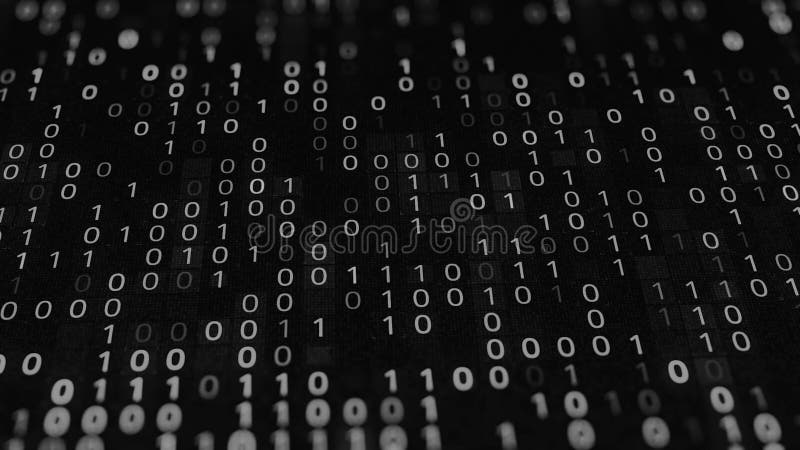 Fond noir et blanc avec le code et un zéro. Animation. Code binaire sur le fond noir. Échec en code binaire illustration libre de droits